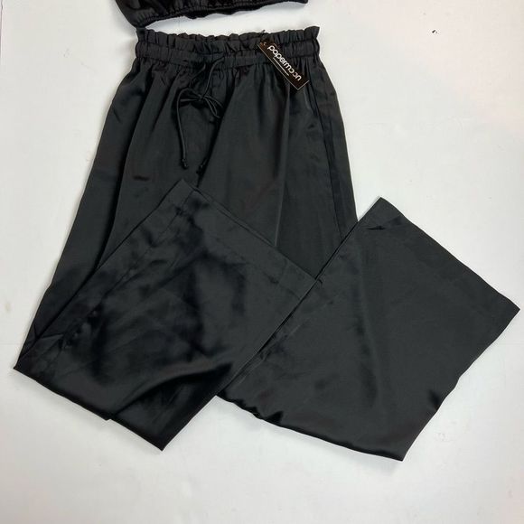NWOT Paper Moon NWT Black Satin Two Piece Crop Top Set Womens Size Small - Picture 3 of 16